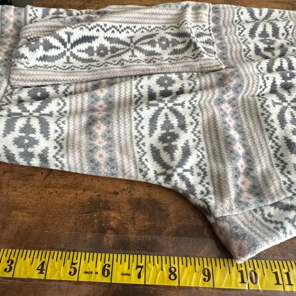 Jane and Bleecker Pajama Pants Small Pink Fair Isle Patch Pockets Soft Fleece - Picture 4 of 9